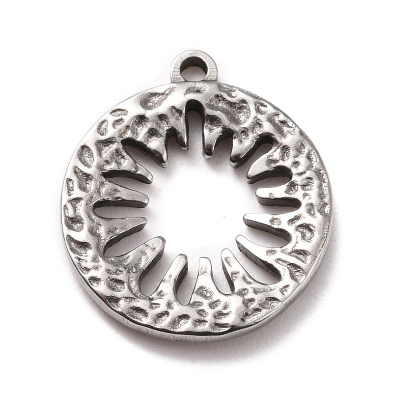 Stainless Steel Flat Round Hollow Flower Silver Pendant