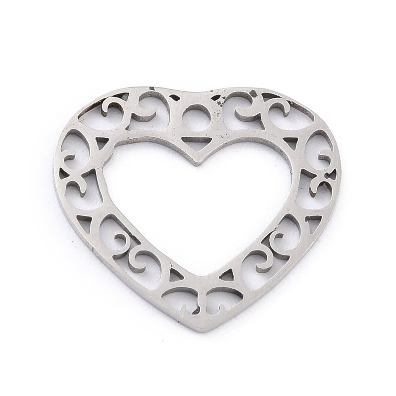 Stainless Steel Floral Pattern Heart Silver Pendant
