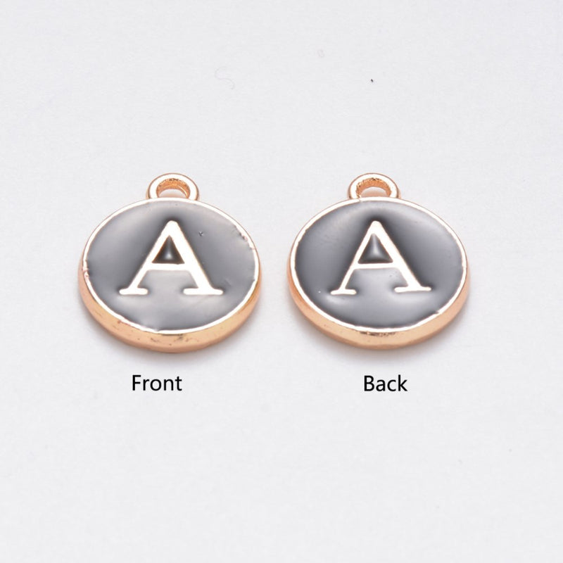 Alloy Enamel Charms Flat Round with Alphabet Letter A~Z Gold Plated